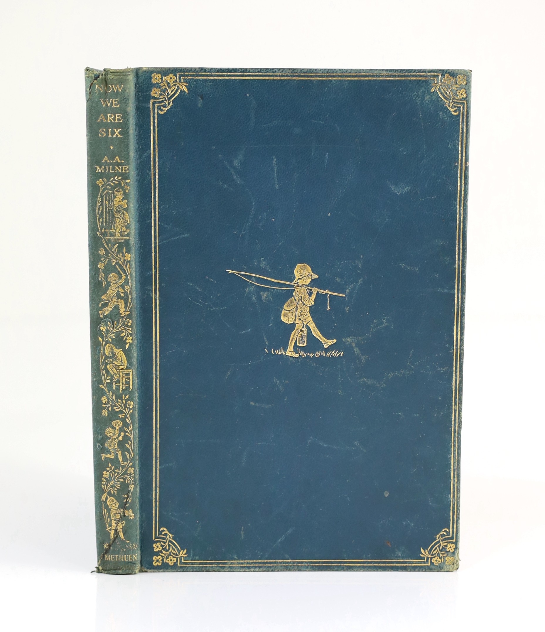 Milne, A.A. - Now We Are Six. First edition, illus. throughout (by Ernest Shepard, some full-page), half title, together with - The House at Pooh Corner. First edition. (illus. etc. as before); royal blue gilt decorated